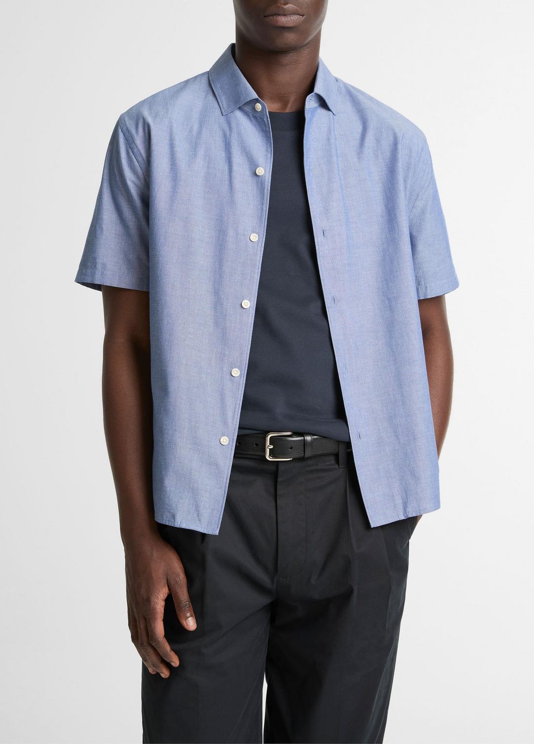 Cotton Short-Sleeve Button-Front Shirt  in Short Sleeve - INDIGO | VINCE Men
