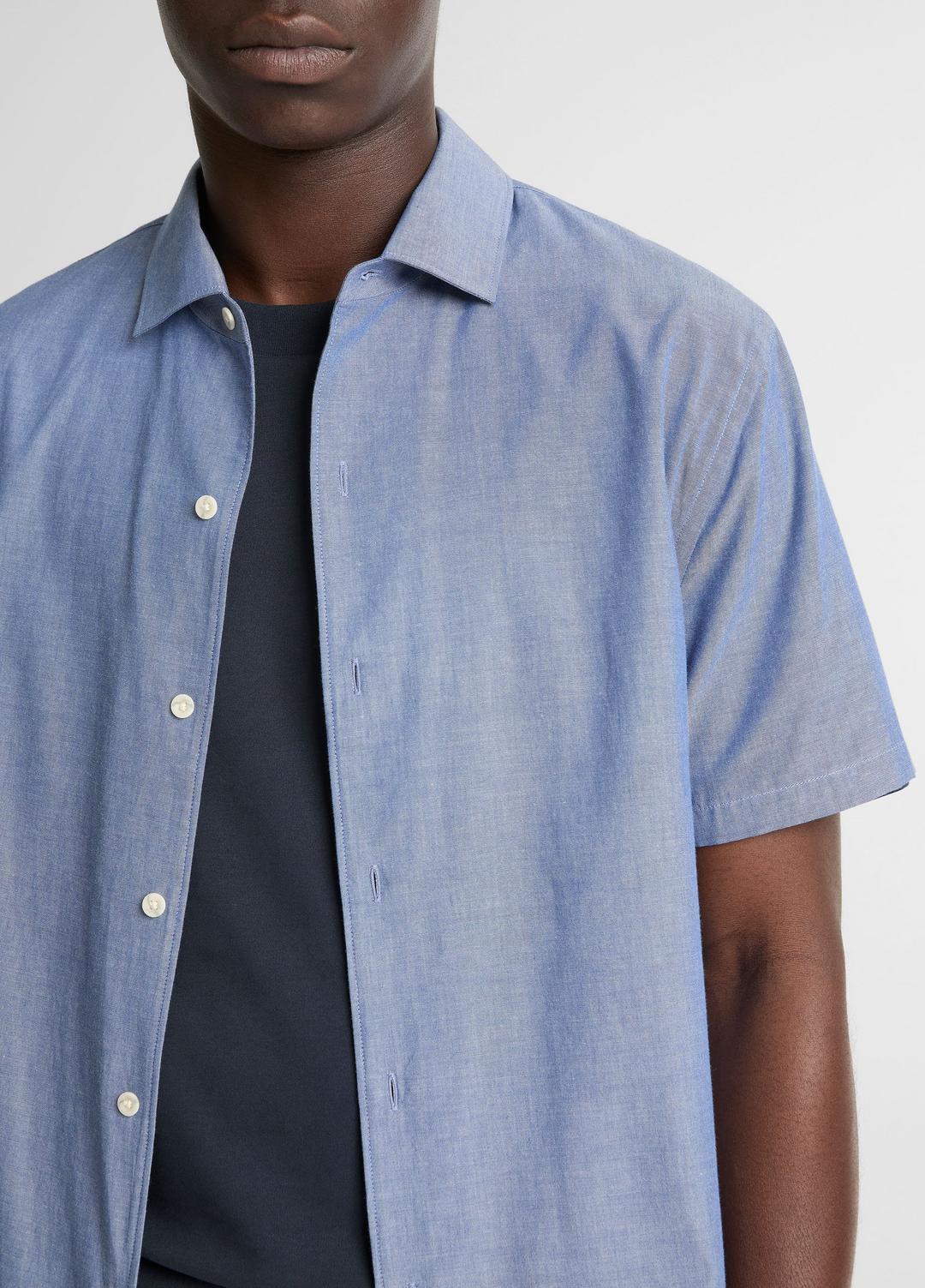 Cotton Short-Sleeve Button-Front Shirt  in Short Sleeve - INDIGO | VINCE Men