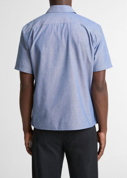 Cotton Short-Sleeve Button-Front Shirt  in Short Sleeve - INDIGO | VINCE Men