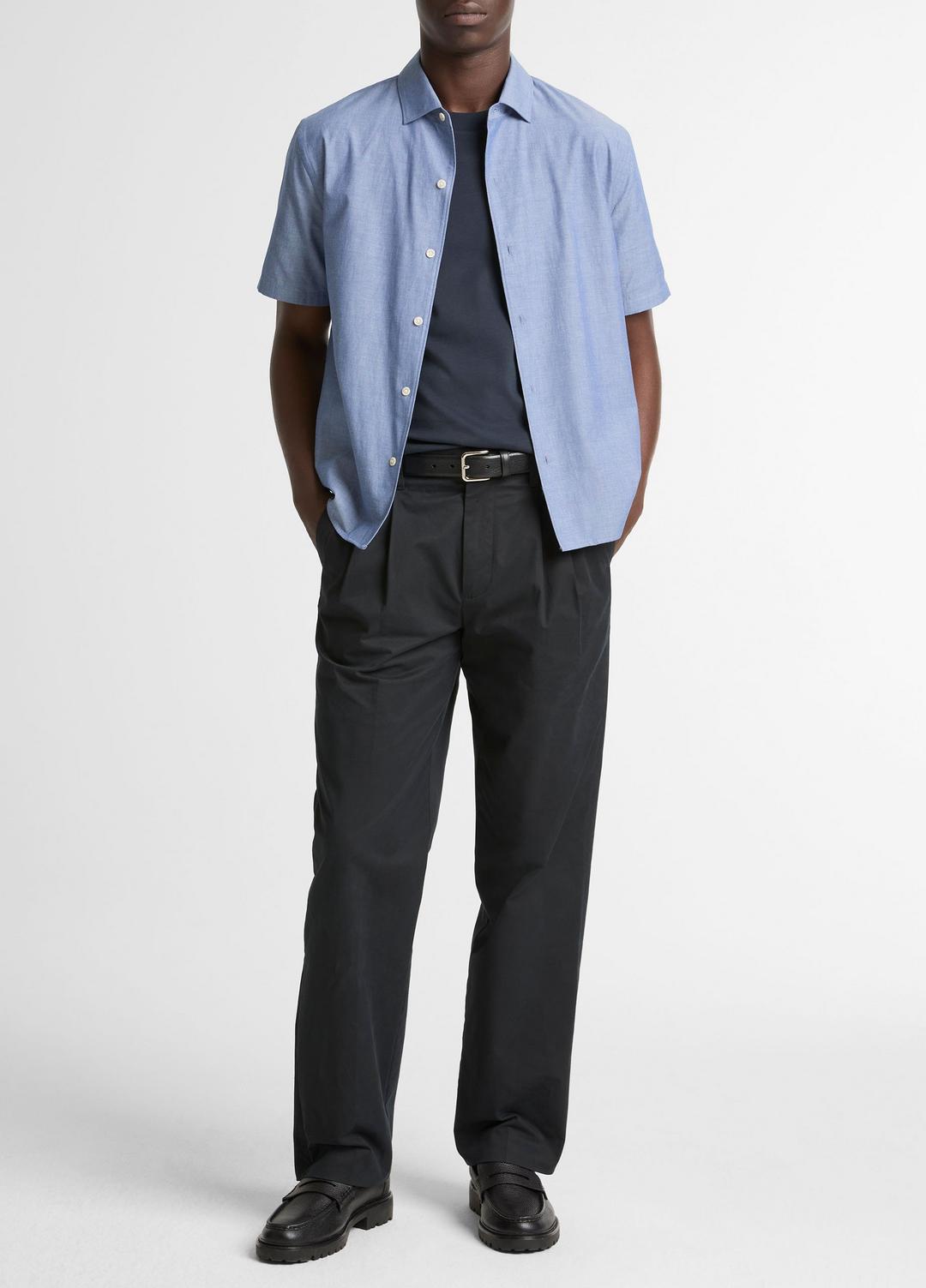 Cotton Short-Sleeve Button-Front Shirt  in Short Sleeve - INDIGO | VINCE Men