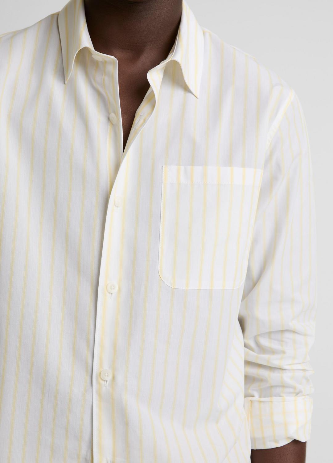 Striped Cotton-Blend Poplin Button-Front Shirt in Long Sleeve - WHITE/PALE YELLOW | VINCE Men