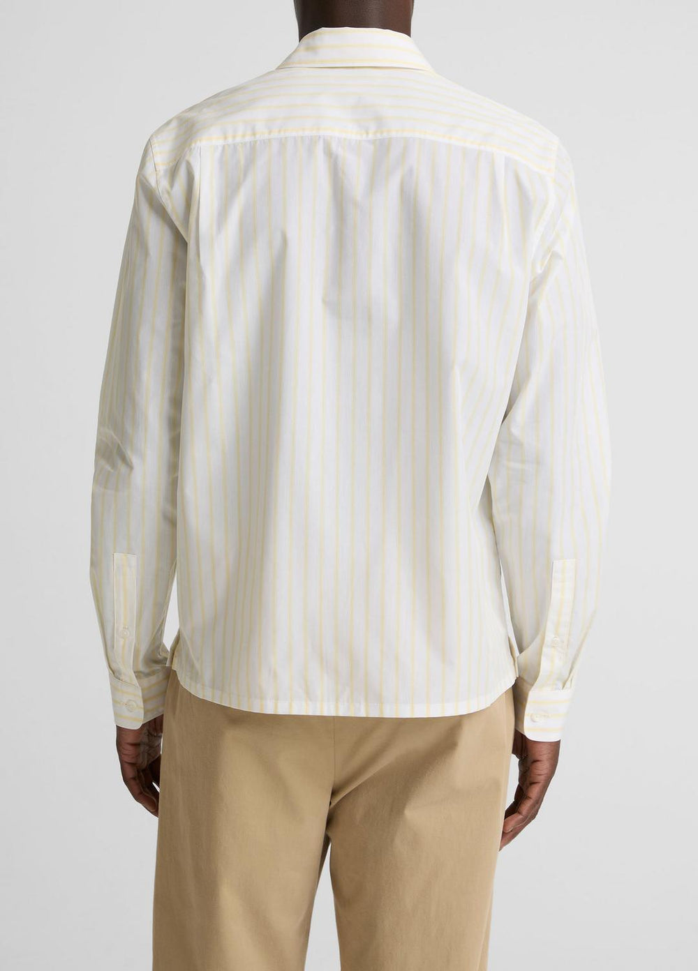 Striped Cotton-Blend Poplin Button-Front Shirt in Long Sleeve - WHITE/PALE YELLOW | VINCE Men