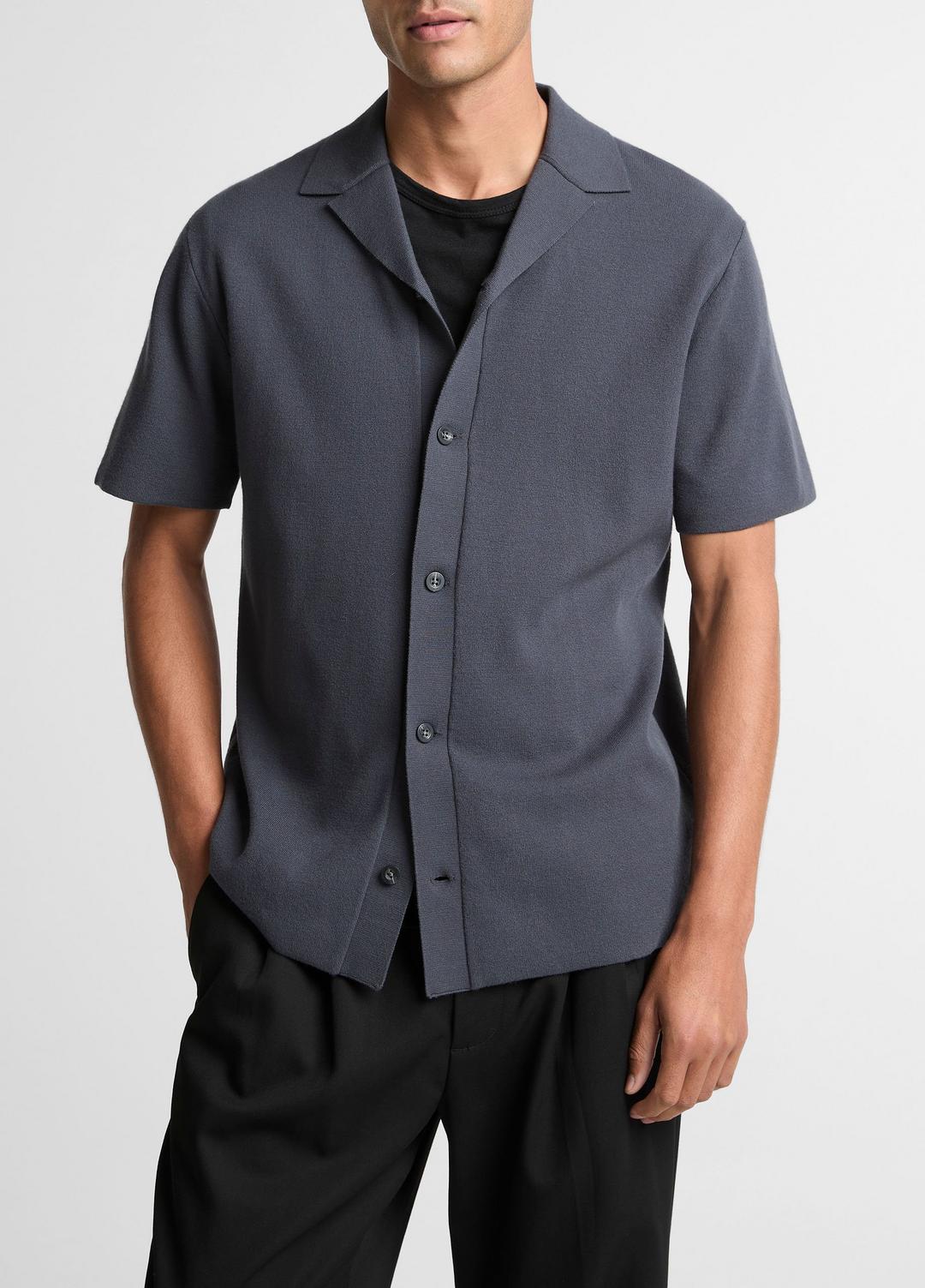 Merino Wool Cabana Shirt  in Short Sleeve - STUDIO | VINCE Men