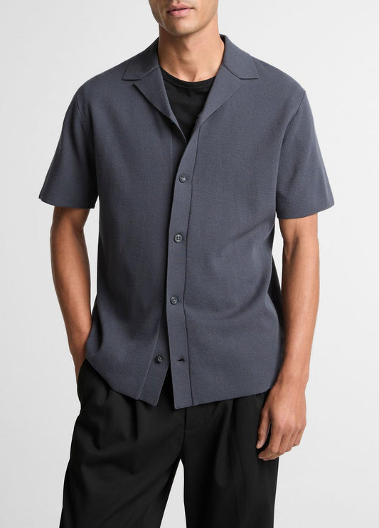 Merino Wool Cabana Shirt  in Short Sleeve - STUDIO | VINCE Men