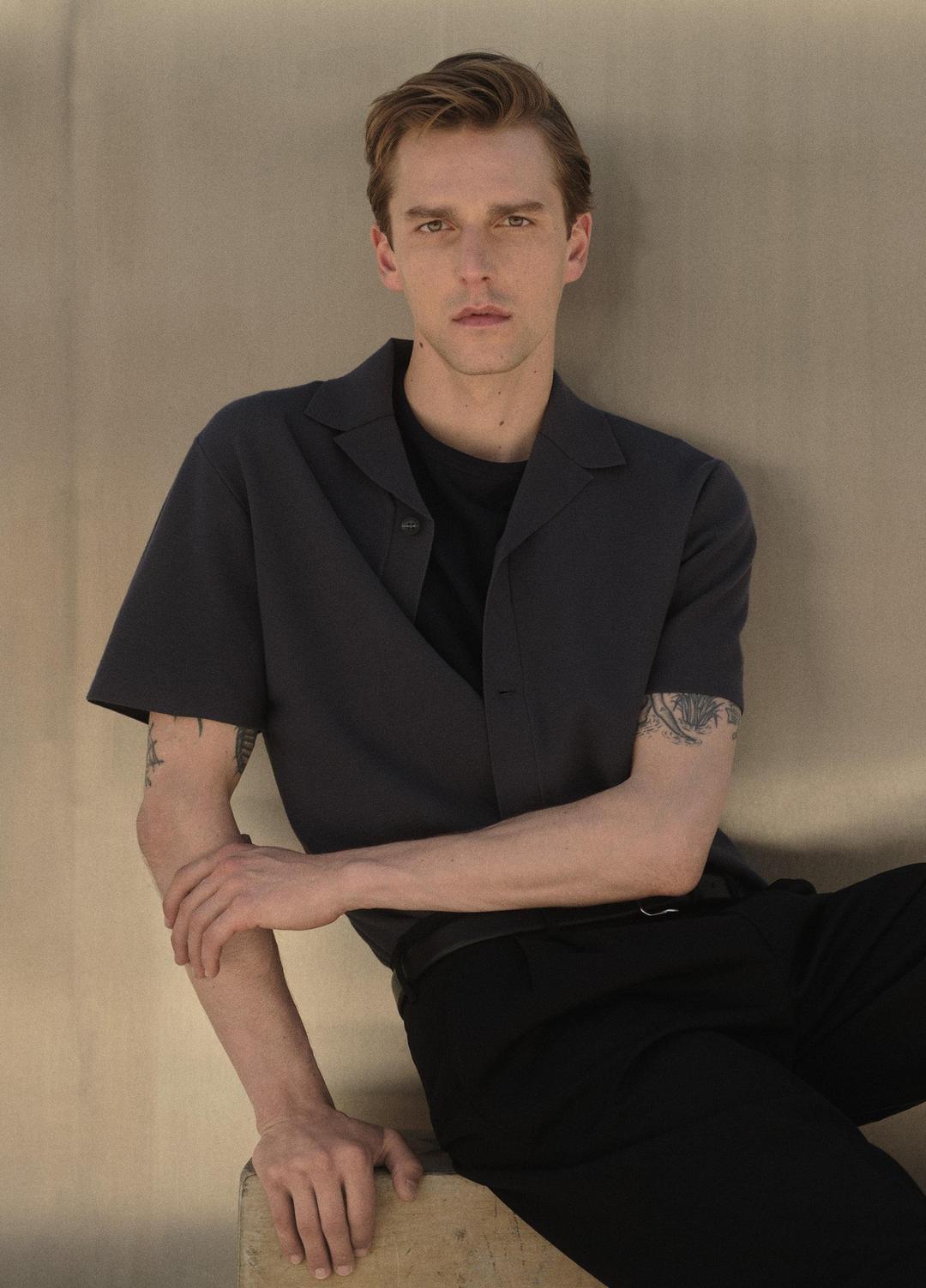 Merino Wool Cabana Shirt  in Short Sleeve - STUDIO | VINCE Men