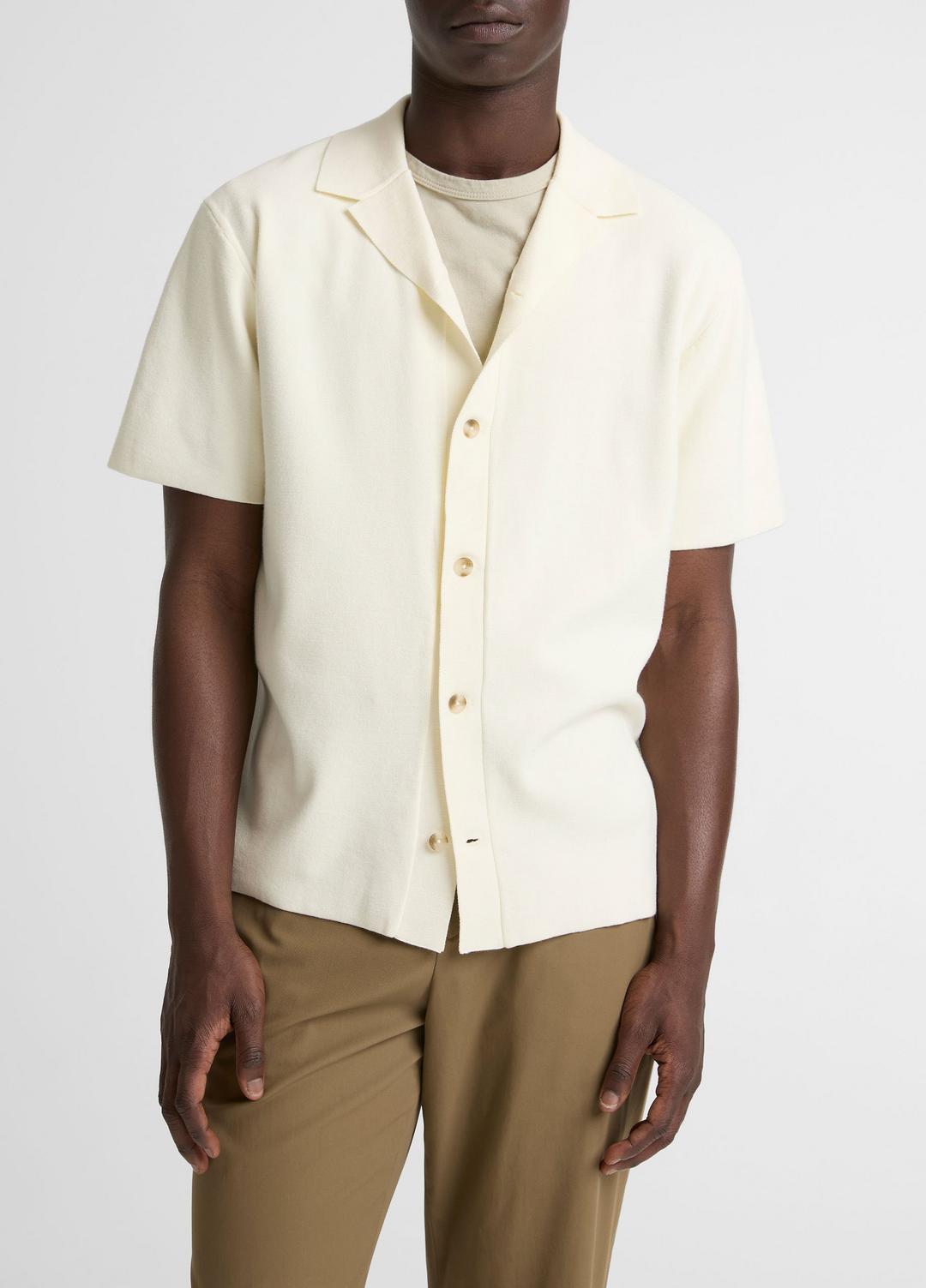 Merino Wool Cabana Shirt  in Short Sleeve - CLASSIC CREAM | VINCE Men