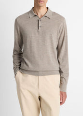 Featherweight Merino Wool-Cashmere Polo Sweater in Long Sleeve - HEATHER SMOKE | VINCE Men