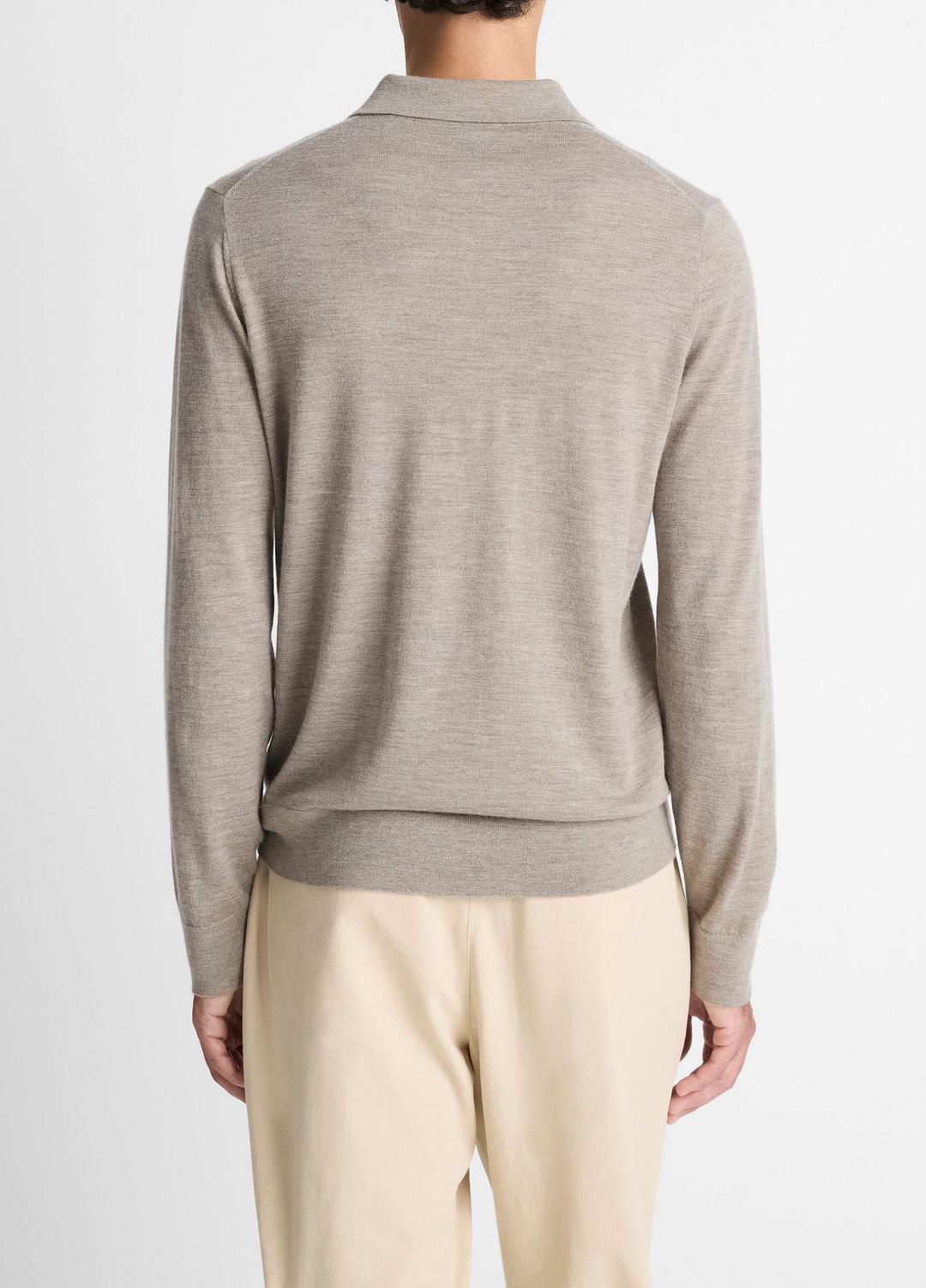 Featherweight Merino Wool-Cashmere Polo Sweater in Long Sleeve - HEATHER SMOKE | VINCE Men