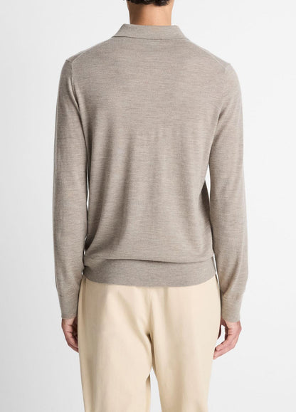 Featherweight Merino Wool-Cashmere Polo Sweater in Long Sleeve - HEATHER SMOKE | VINCE Men