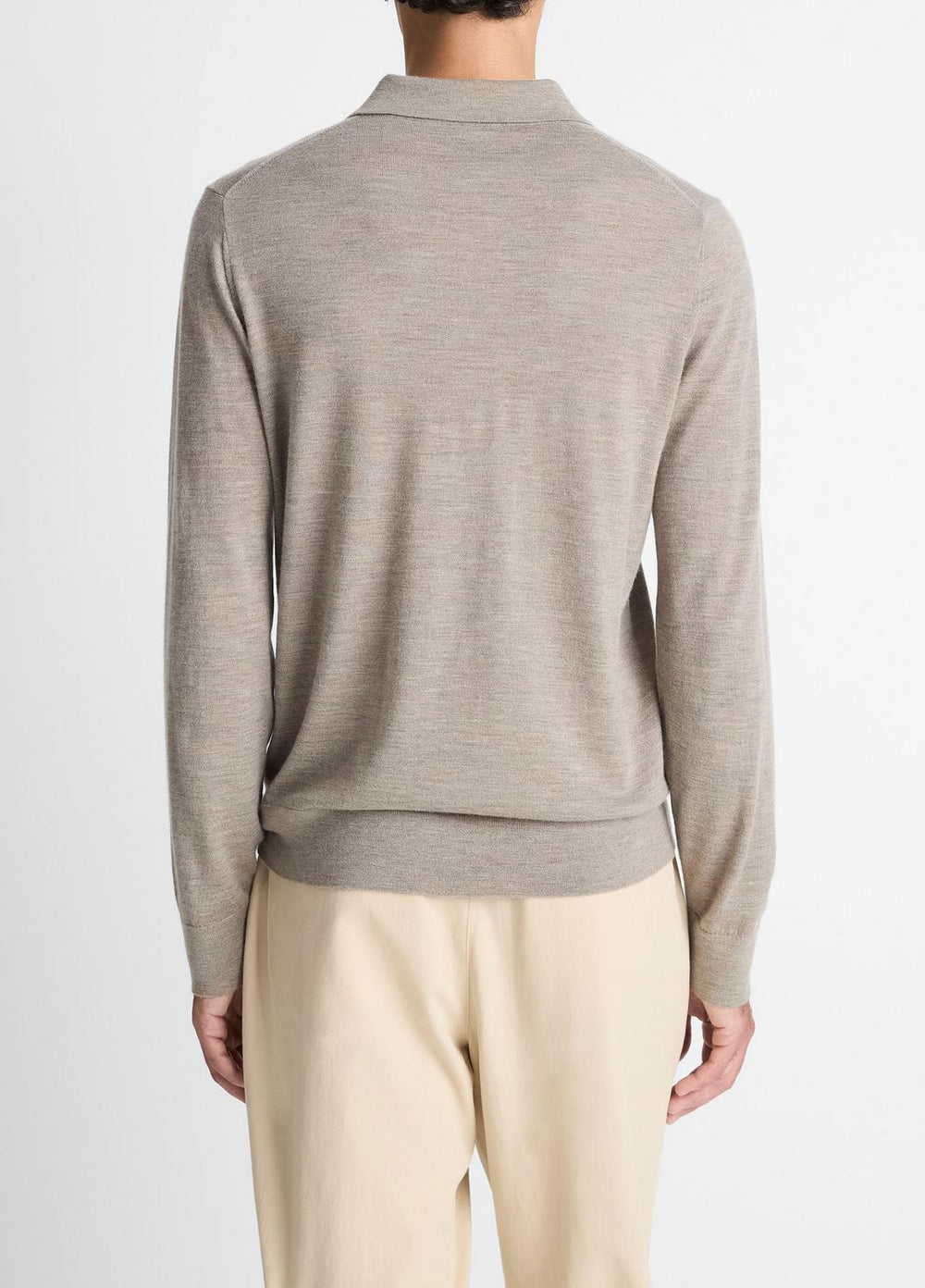 Featherweight Merino Wool-Cashmere Polo Sweater in Long Sleeve - HEATHER SMOKE | VINCE Men
