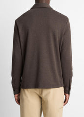 Herringbone Cotton-Blend Zip Polo Shirt in Henleys & Polos - HEATHER DARK ROAST/BLACK | VINCE Men