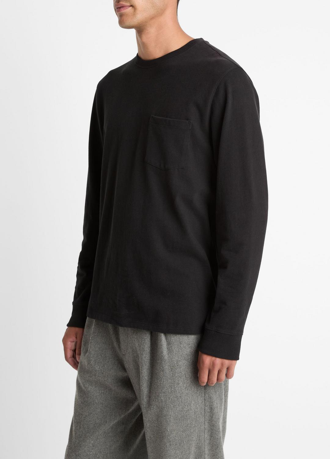 Sueded Jersey Long-Sleeve Pocket T-Shirt in Long Sleeve - BLACK | VINCE Men