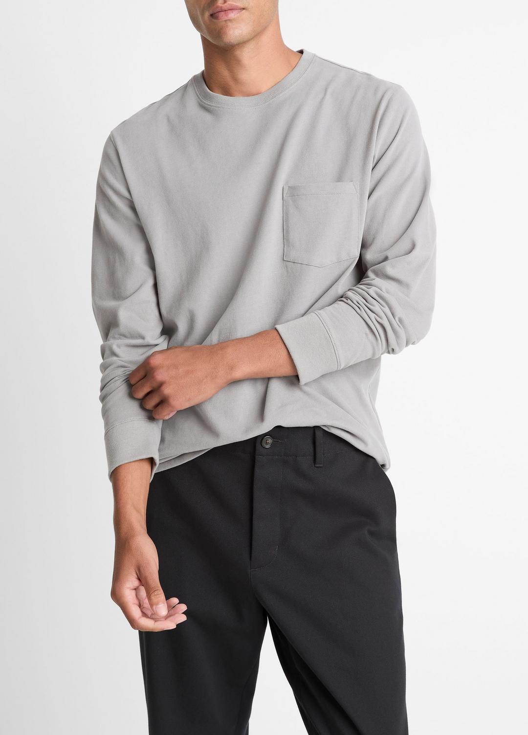 Sueded Jersey Long-Sleeve Pocket T-Shirt in Long Sleeve - HEATHER MOUSE | VINCE Men