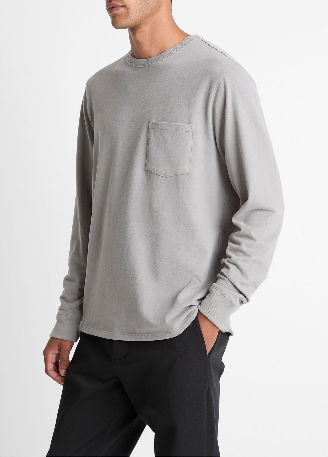 Sueded Jersey Long-Sleeve Pocket T-Shirt in Long Sleeve - HEATHER MOUSE | VINCE Men