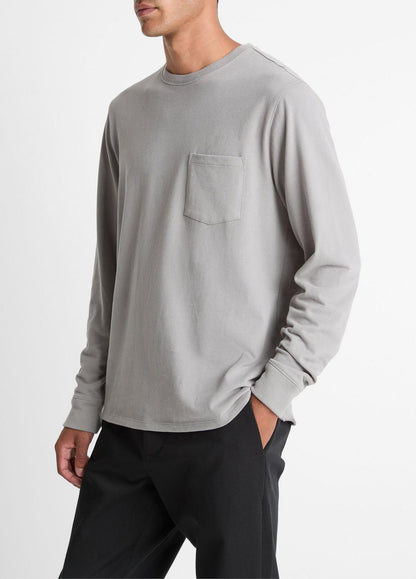 Sueded Jersey Long-Sleeve Pocket T-Shirt in Long Sleeve - HEATHER MOUSE | VINCE Men