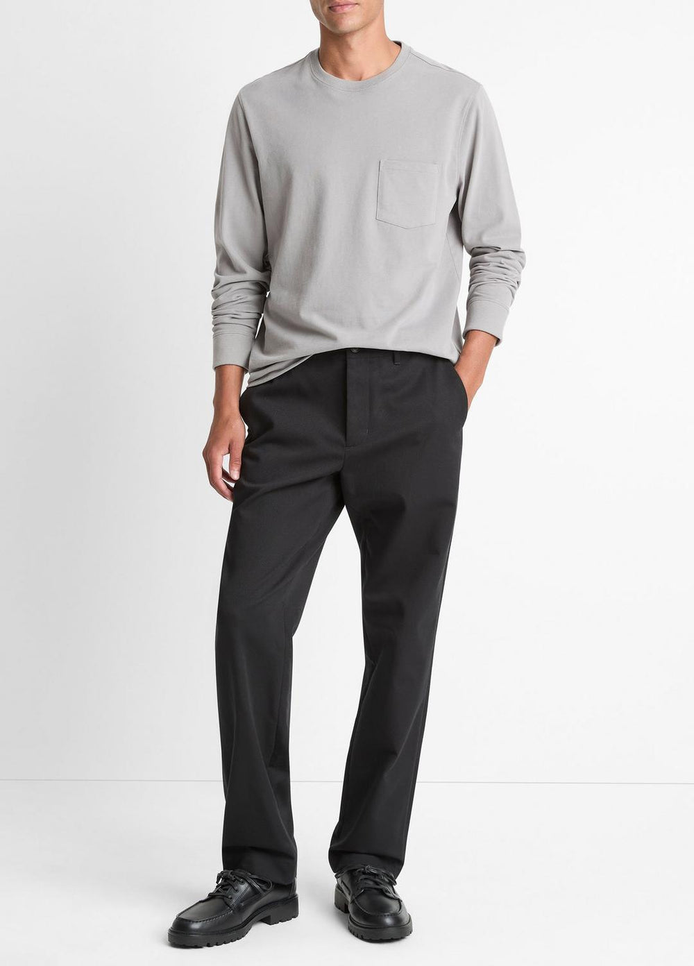 Sueded Jersey Long-Sleeve Pocket T-Shirt in Long Sleeve - HEATHER MOUSE | VINCE Men