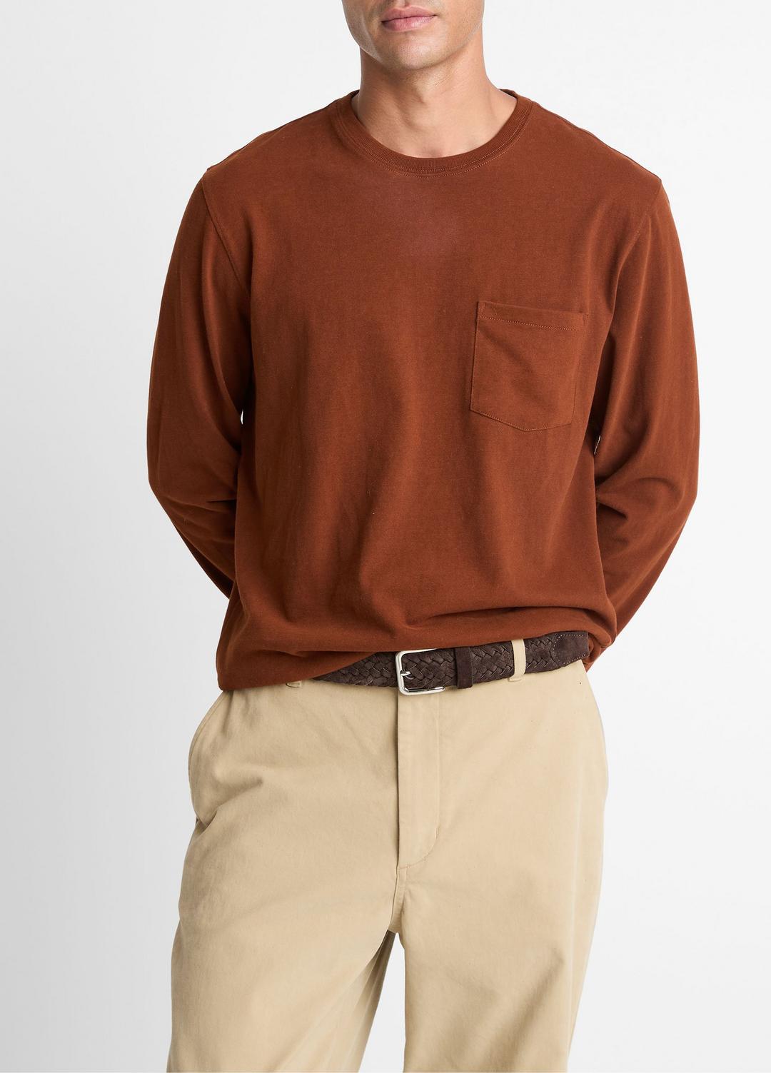 Sueded Jersey Long-Sleeve Pocket T-Shirt in Long Sleeve - COPPERHEAD | VINCE Men