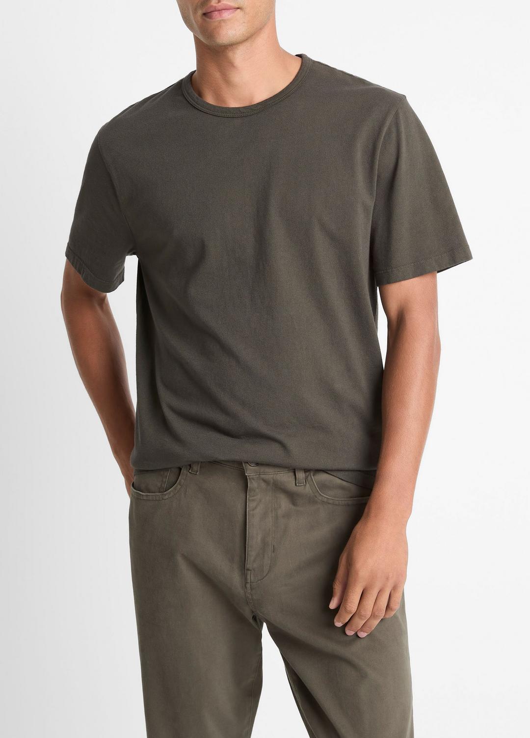 Garment Dye Cotton T-Shirt in Short Sleeve - WASHED DARK LEAF | VINCE Men