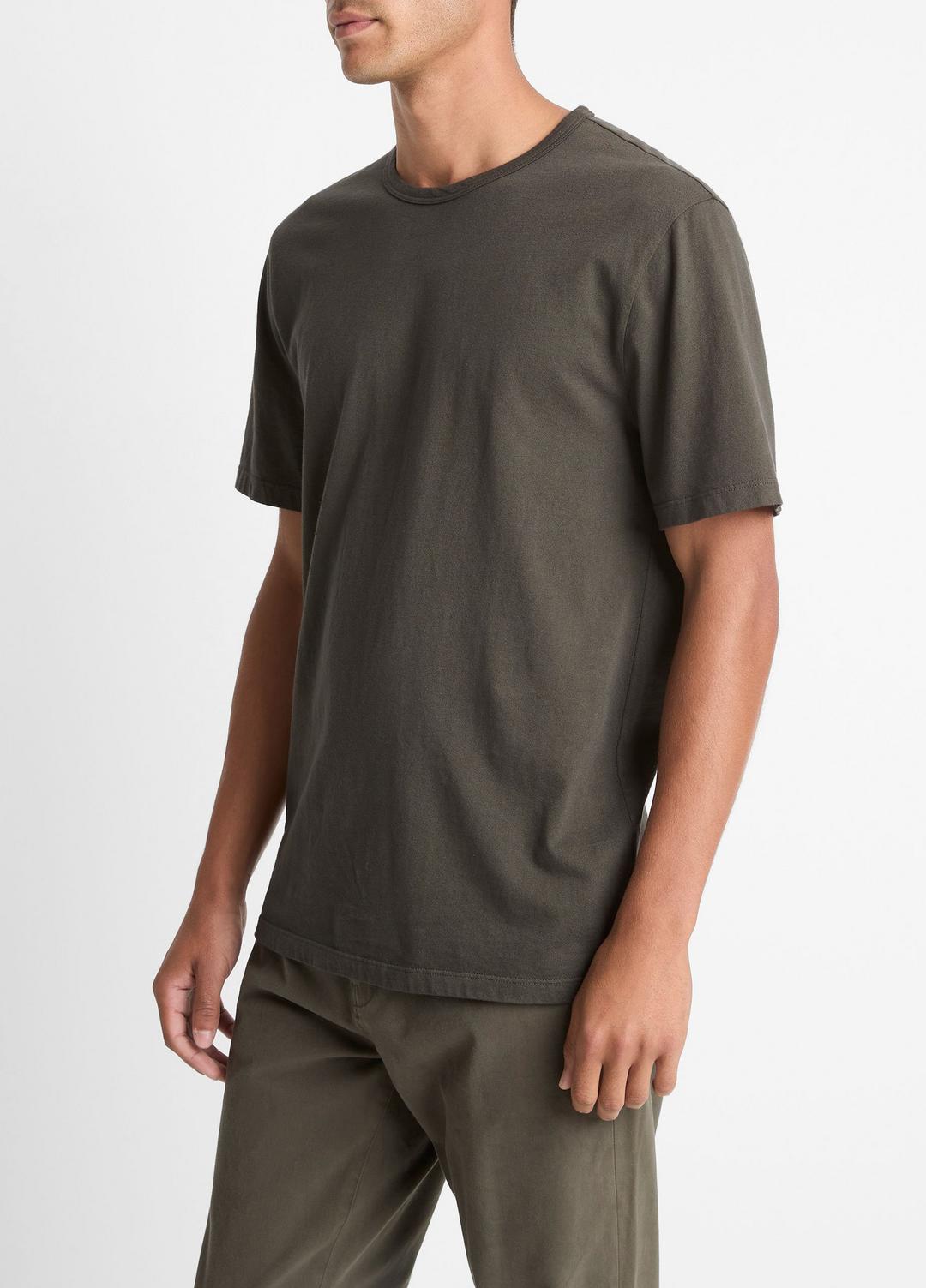 Garment Dye Cotton T-Shirt in Short Sleeve - WASHED DARK LEAF | VINCE Men