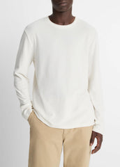 Micro-Waffle Pima Cotton Double-Collar Long-Sleeve T-Shirt in Long Sleeve - BLANCO/TERRAPIN | VINCE Men