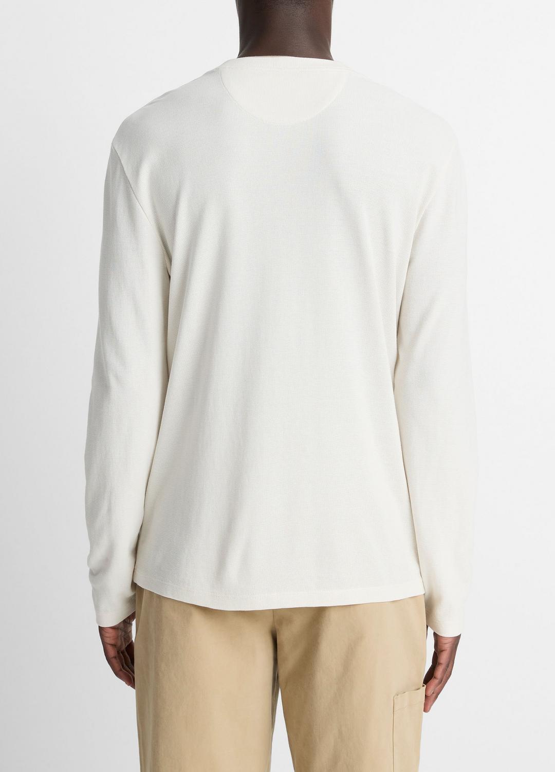 Micro-Waffle Pima Cotton Double-Collar Long-Sleeve T-Shirt in Long Sleeve - BLANCO/TERRAPIN | VINCE Men