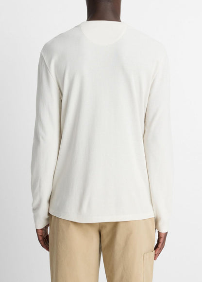 Micro-Waffle Pima Cotton Double-Collar Long-Sleeve T-Shirt in Long Sleeve - BLANCO/TERRAPIN | VINCE Men