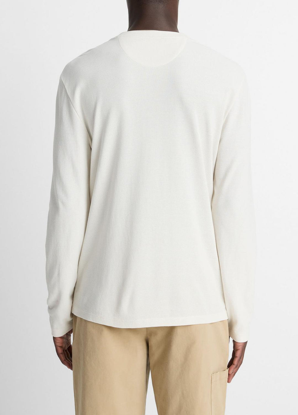 Micro-Waffle Pima Cotton Double-Collar Long-Sleeve T-Shirt in Long Sleeve - BLANCO/TERRAPIN | VINCE Men