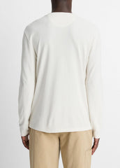 Micro-Waffle Pima Cotton Double-Collar Long-Sleeve T-Shirt in Long Sleeve - BLANCO/TERRAPIN | VINCE Men