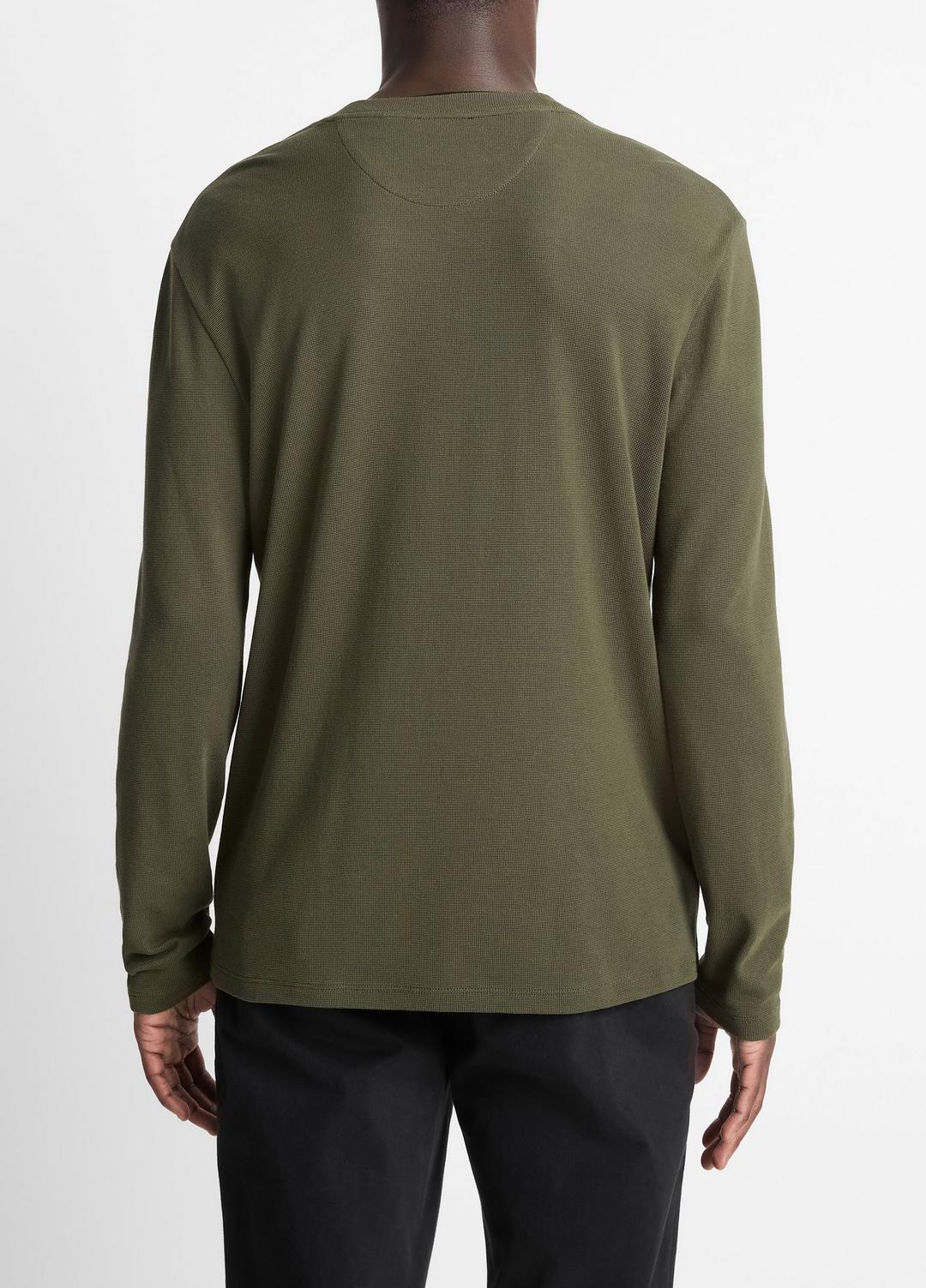 Micro-Waffle Pima Cotton Double-Collar Long-Sleeve T-Shirt in Long Sleeve - DRIVER GREEN/BLACK | VINCE Men