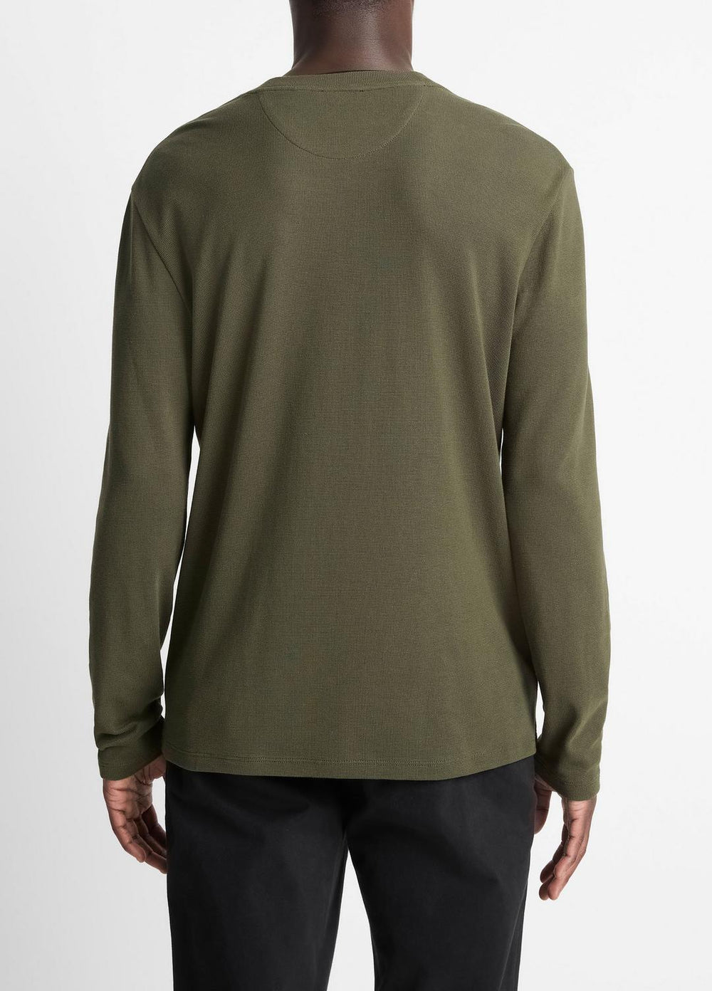 Micro-Waffle Pima Cotton Double-Collar Long-Sleeve T-Shirt in Long Sleeve - DRIVER GREEN/BLACK | VINCE Men