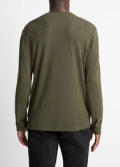Micro-Waffle Pima Cotton Double-Collar Long-Sleeve T-Shirt in Long Sleeve - DRIVER GREEN/BLACK | VINCE Men