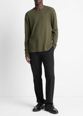 Micro-Waffle Pima Cotton Double-Collar Long-Sleeve T-Shirt in Long Sleeve - DRIVER GREEN/BLACK | VINCE Men