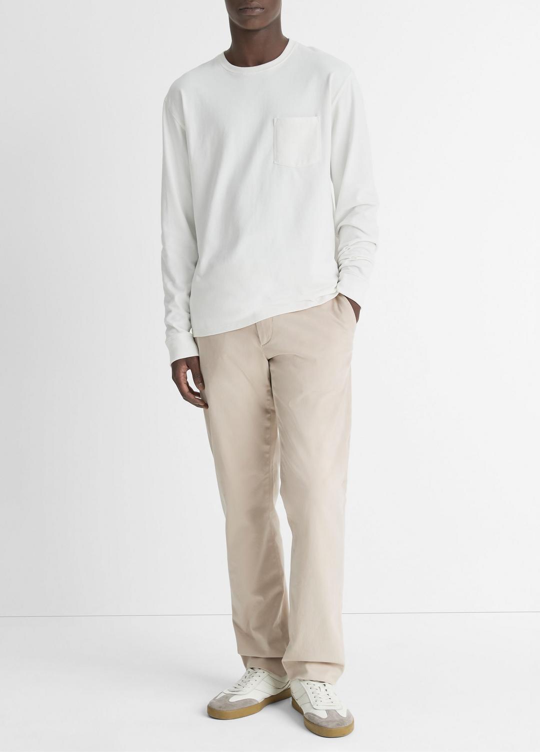 Sueded Jersey Long-Sleeve Pocket T-Shirt in Long Sleeve - OFF WHITE | VINCE Men