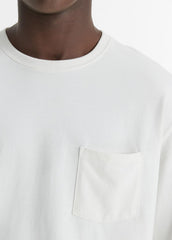 Sueded Jersey Long-Sleeve Pocket T-Shirt in Long Sleeve - OFF WHITE | VINCE Men