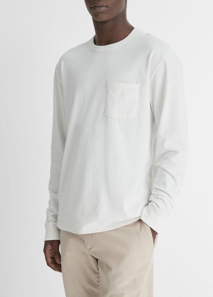 Sueded Jersey Long-Sleeve Pocket T-Shirt in Long Sleeve - OFF WHITE | VINCE Men