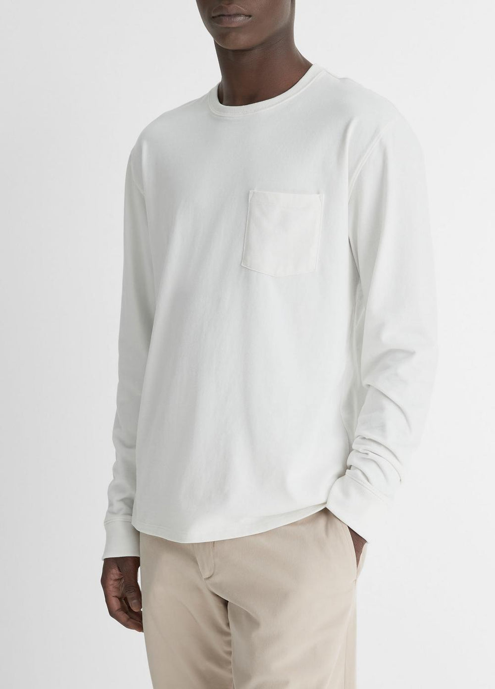 Sueded Jersey Long-Sleeve Pocket T-Shirt in Long Sleeve - OFF WHITE | VINCE Men
