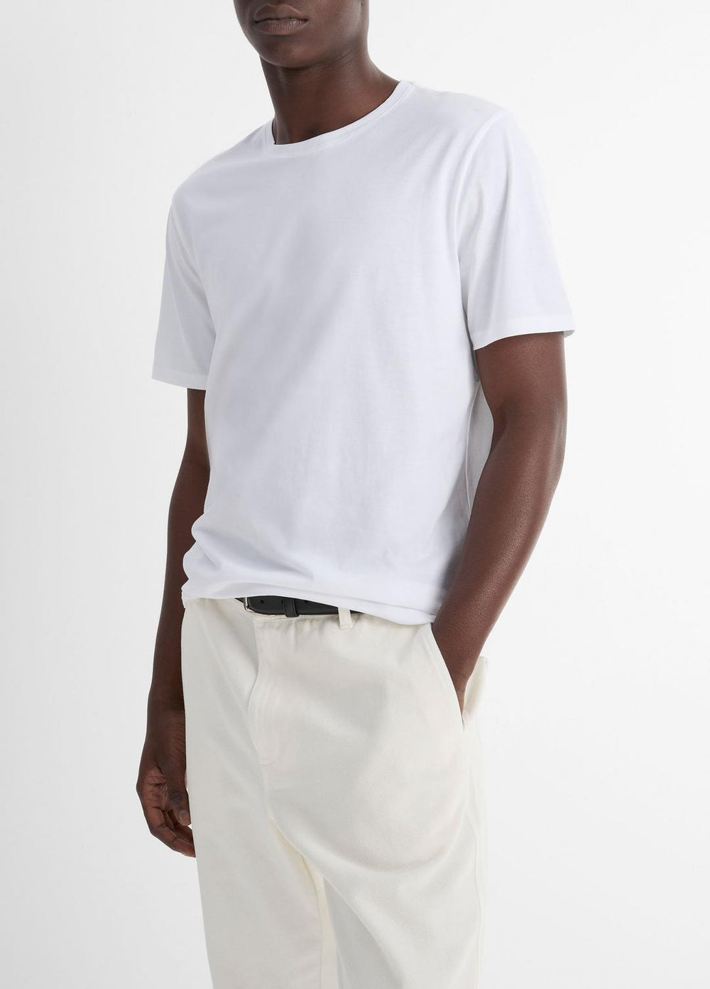 Pima Cotton Crew Neck T-Shirt in Short Sleeve - OPTIC WHITE | VINCE Men