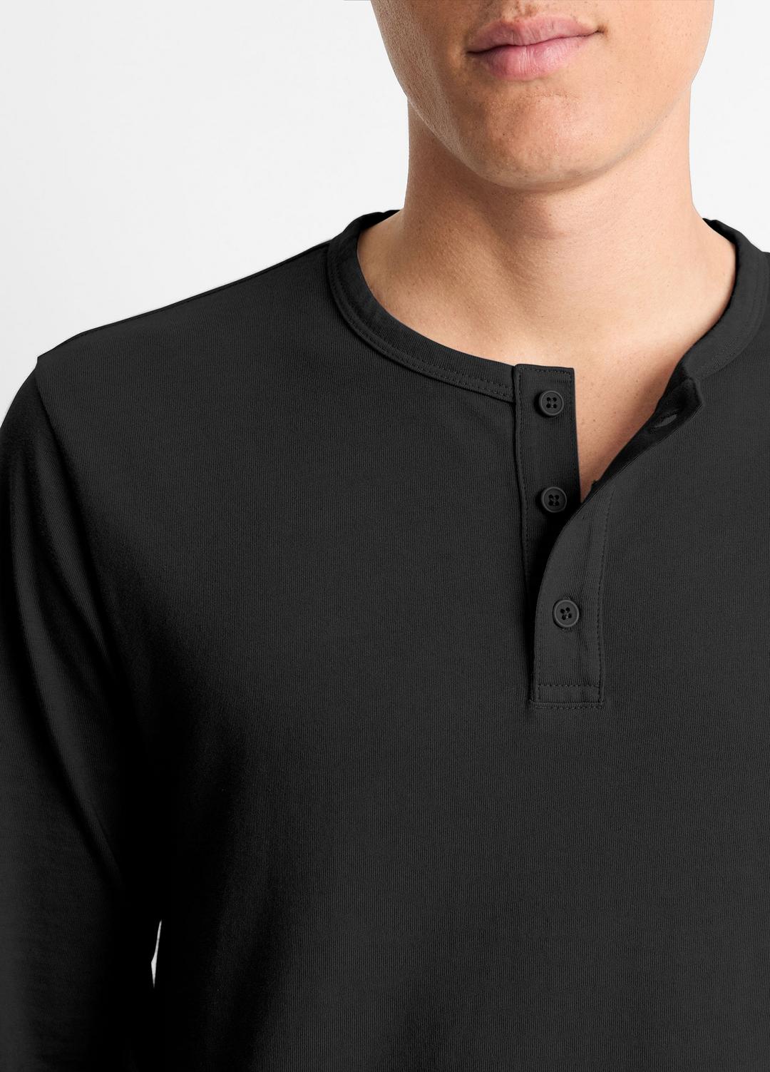 Garment Dye Cotton Long-Sleeve Henley in Henleys & Polos - TRUE BLACK | VINCE Men