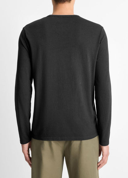 Garment Dye Cotton Long-Sleeve Henley in Henleys & Polos - TRUE BLACK | VINCE Men