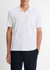 Cotton-Blend Johnny-Collar Polo Shirt in Short Sleeve - OPTIC WHITE | VINCE Men