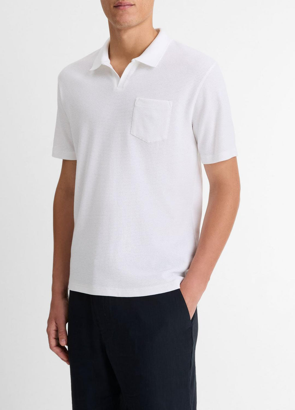 Cotton-Blend Johnny-Collar Polo Shirt in Short Sleeve - OPTIC WHITE | VINCE Men