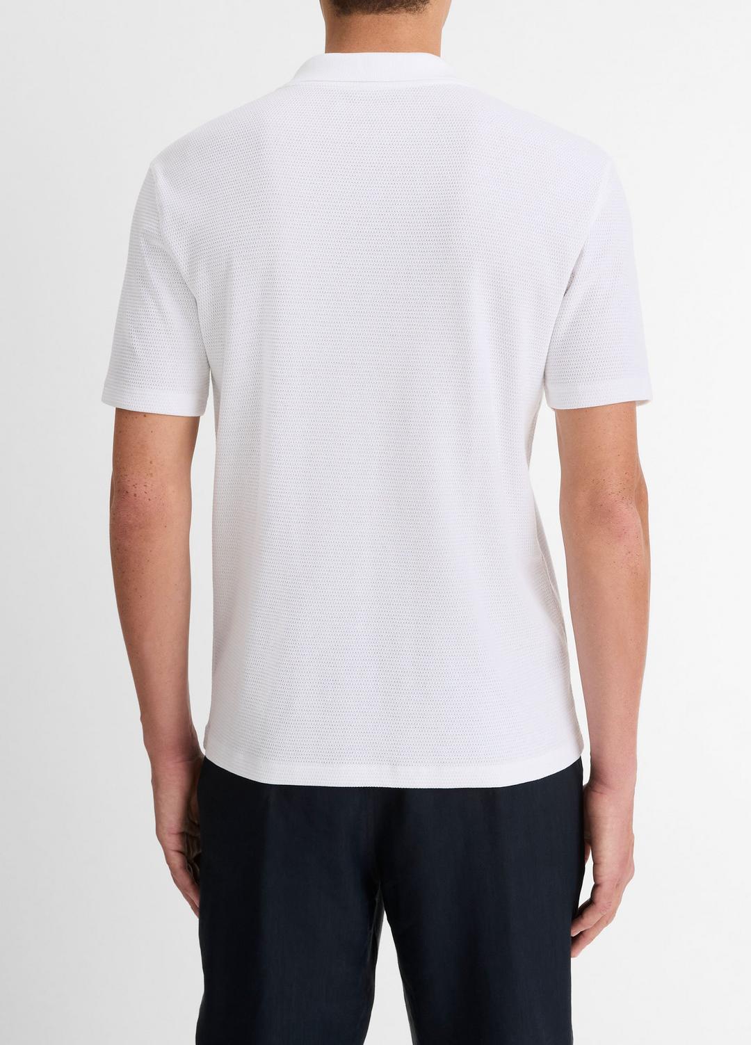 Cotton-Blend Johnny-Collar Polo Shirt in Short Sleeve - OPTIC WHITE | VINCE Men