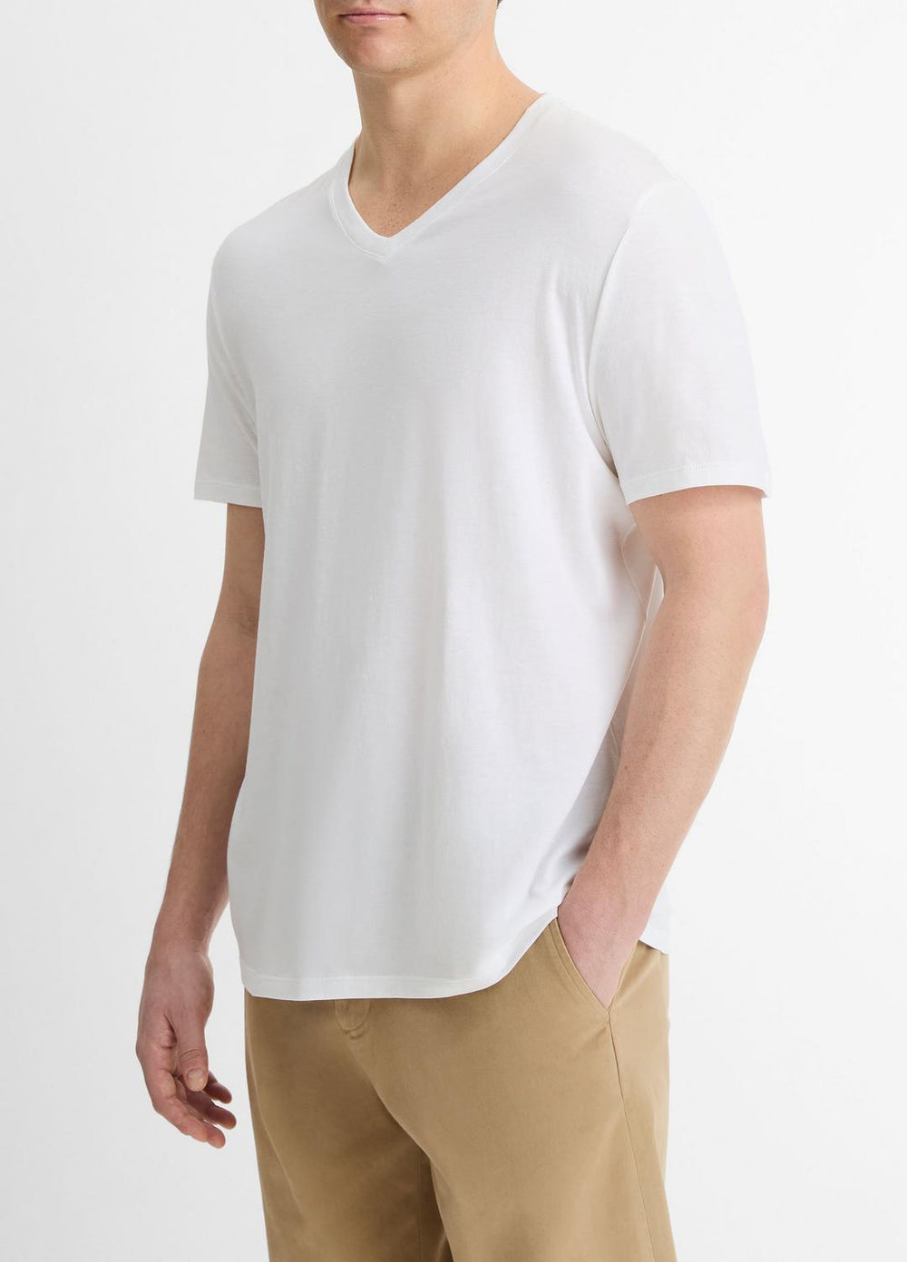 Pima Cotton V-Neck T-Shirt in Short Sleeve - OPTIC WHITE | VINCE Men
