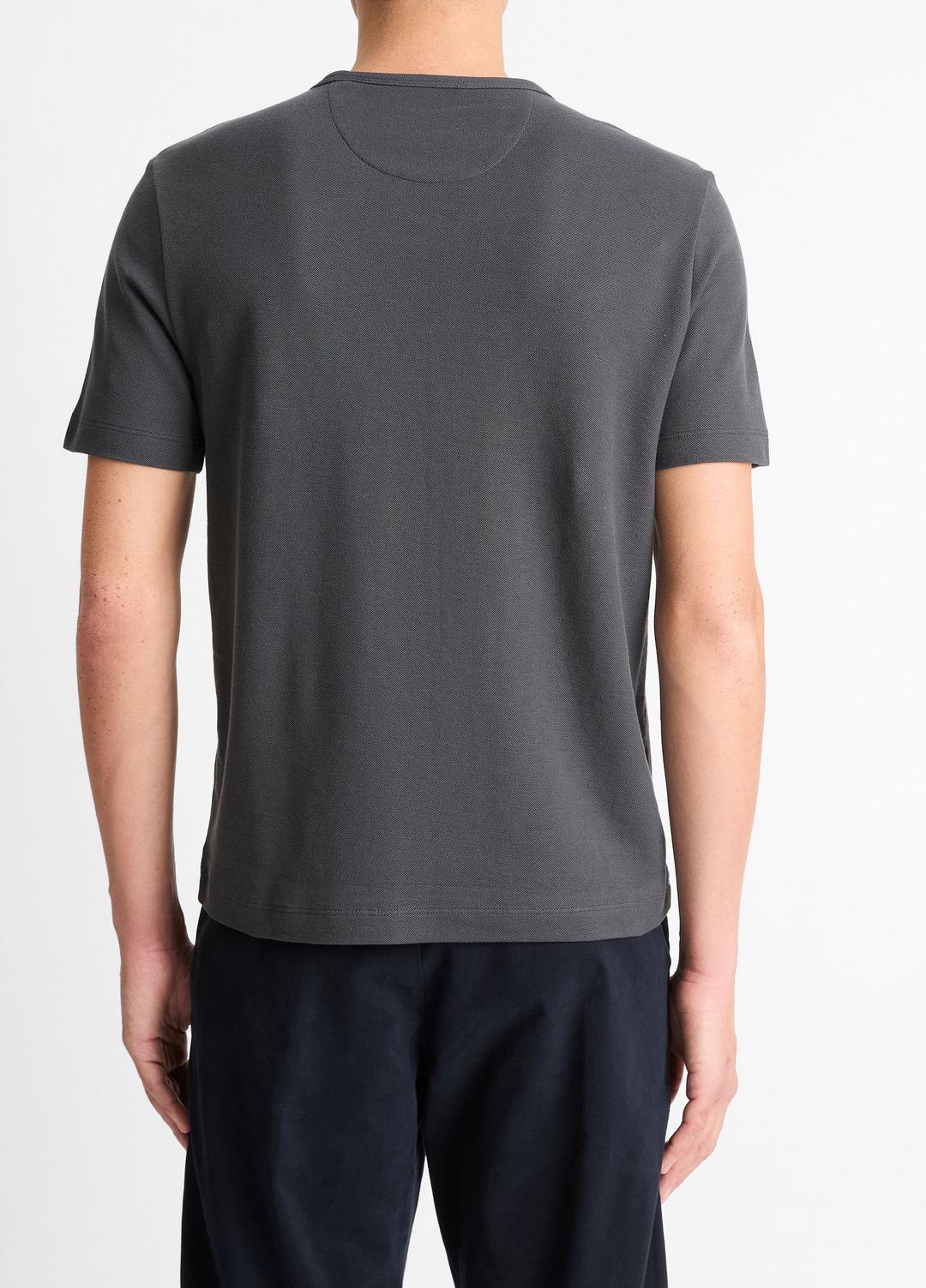 Pima Cotton Piqué Crew Neck T-Shirt in Short Sleeve - SOFT BLACK | VINCE Men