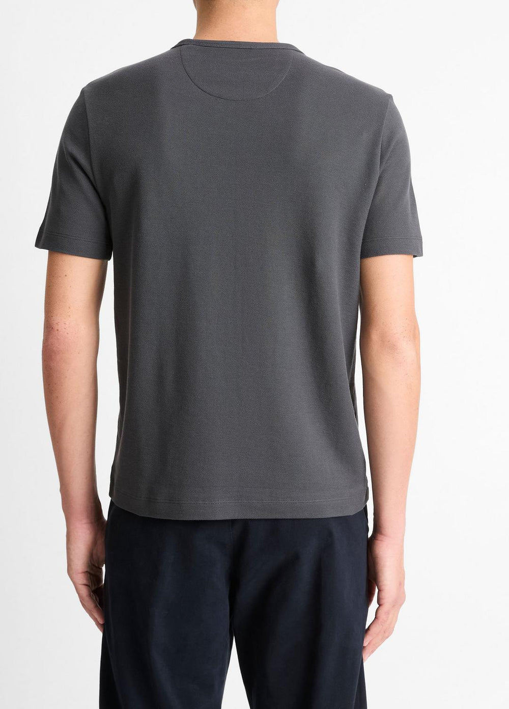 Pima Cotton Piqué Crew Neck T-Shirt in Short Sleeve - SOFT BLACK | VINCE Men