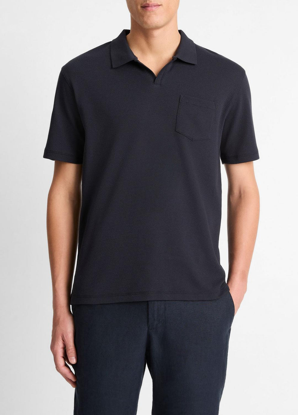 Cotton-Blend Johnny-Collar Polo Shirt in Short Sleeve - COASTAL BLUE | VINCE Men