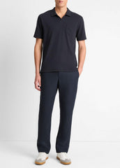 Cotton-Blend Johnny-Collar Polo Shirt in Short Sleeve - COASTAL BLUE | VINCE Men