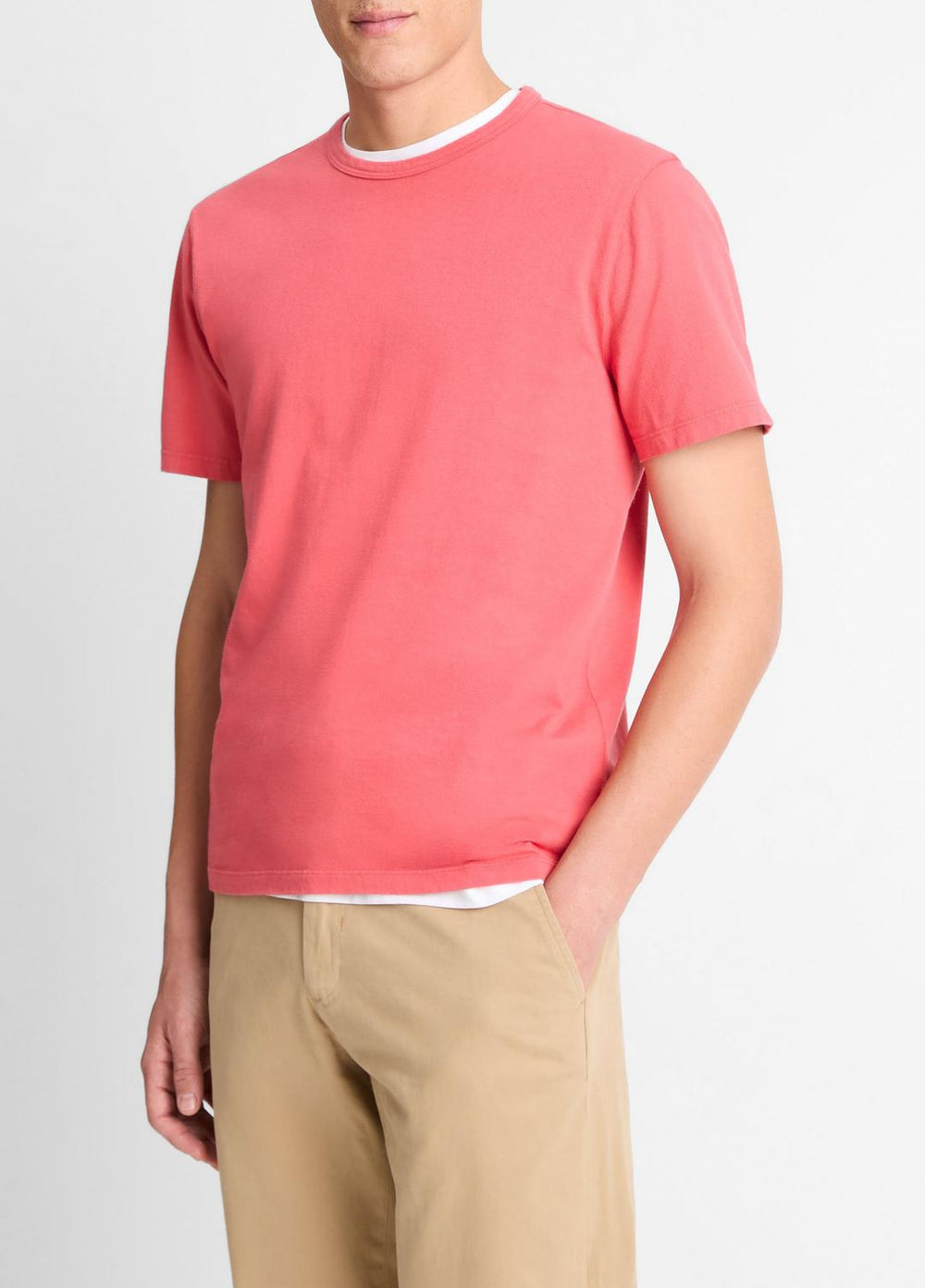Garment Dye Cotton T-Shirt in Short Sleeve - WASHED CORAL RED | VINCE Men