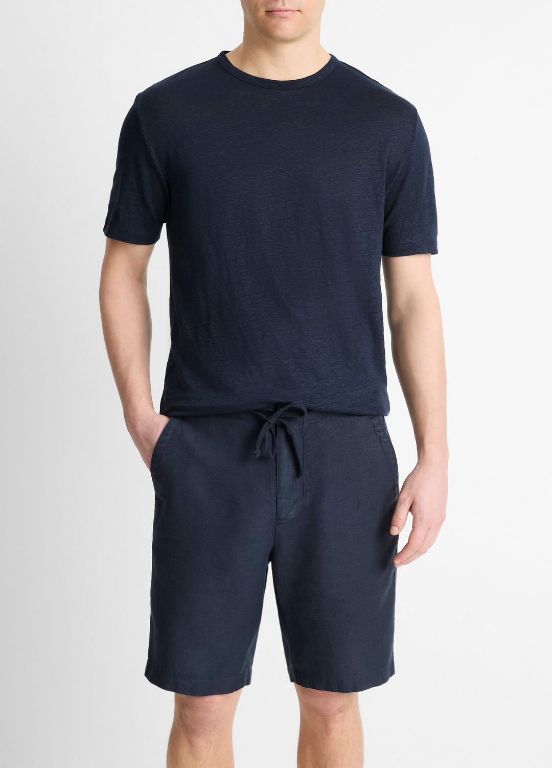 Linen Crew Neck T-Shirt in Short Sleeve - COASTAL BLUE | VINCE Men