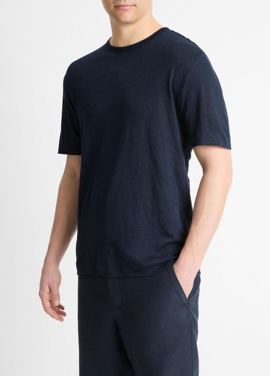Linen Crew Neck T-Shirt in Short Sleeve - COASTAL BLUE | VINCE Men